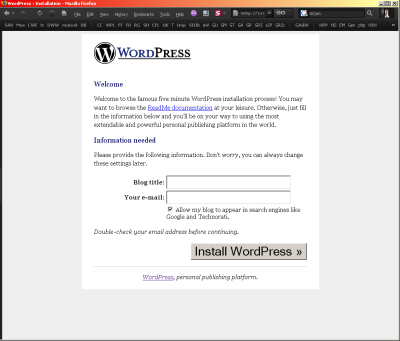 WordPress Installation Screen